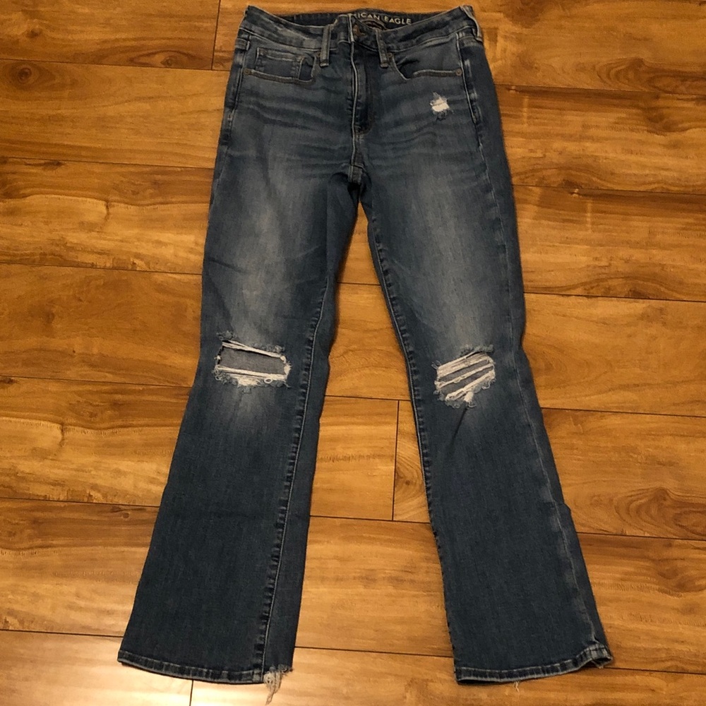 American Eagle Outfitters Women's Blue Hi-Rise Skinny Kick Jeans 6 Short